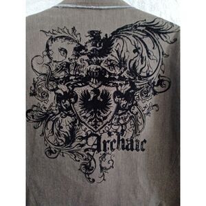 Archaic Sz XL Sport Coat Goth Grunge Wings Crest Emo Y2K Mens Gray‎ Velour Brown